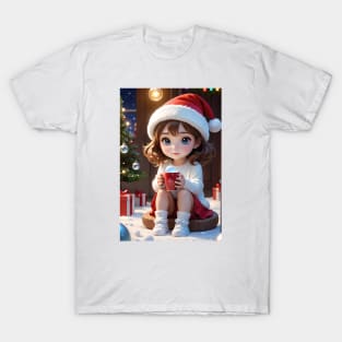 Charming Little Girl in Christmas Attire T-Shirt